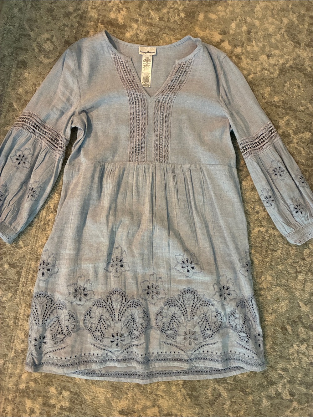 Tommy Bahama Light Blue Embroidered Tunic Top